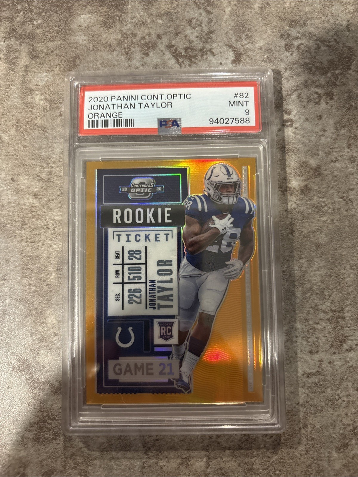 2020 Panini Contenders Optic Jonathan Taylor #82 Orange Prizm /50 PSA 9