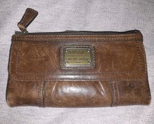 Fossil Brown Leather Long Live Vintage 1954 Woman's Wallet with Brass Plaque