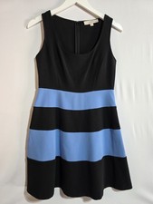 LOFT Petite Black Blue Striped Fit & Flare Dress Women’s Size 2P
