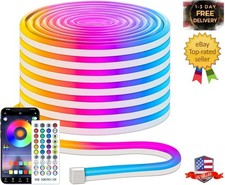 50ft LED Neon Rope Lights, Music Sync with Remote APP Control RGB Neon LED Strip