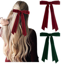 Velvet Hair Bows for Women Girls Christmas Hair Accessories Red Green Hair Bow V