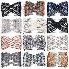 12 PCS Magic Hair Side Combs Beaded Stretch Double Hair Side Combs Clips Bun Mak