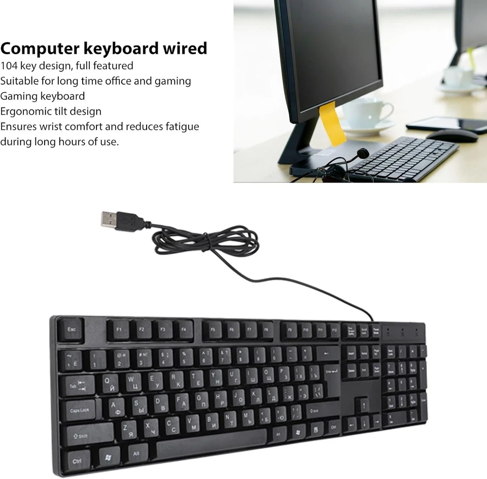 USB Wired Minority Language Keyboard, 104 Keys Russian/English, Ergonomic Plug & - Image 3 of 4
