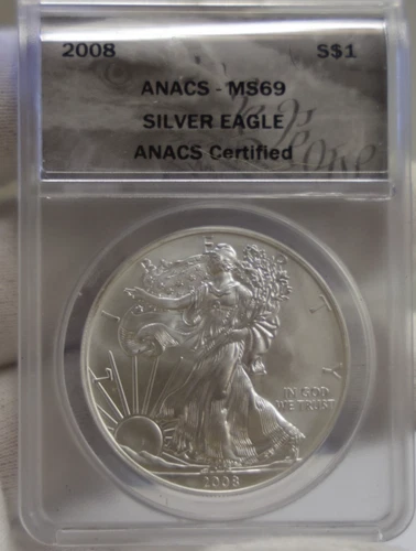 2008 US Silver Eagle $1 ANACS MS69