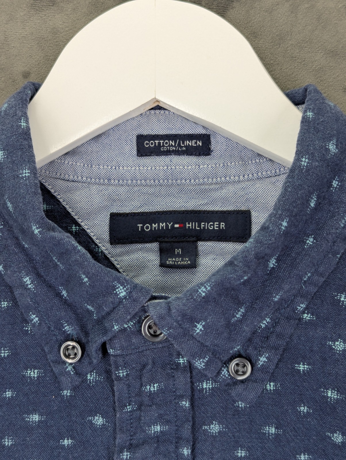 Tommy Hilfiger Short Sleeve Linen Blend Shirt Men's Size Medium Blue Button Up image 3