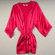 Victoria's Secret Robe Pink 100 Silk Sz XS Gold Label Lace Trim Sleeves