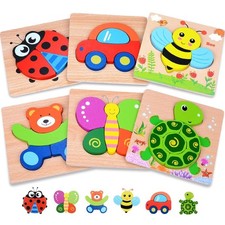 Wooden Puzzles for Toddlers 1-3, Set of 6, Wood Puzzles for Baby Boys Girls