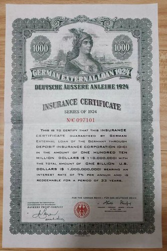 1924 German Weimar Republic annual interest bond : (unregistered) 1PCS A