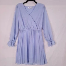 BBX Lephsnt Womens Light Blue Casual V-Neck Pleated Bottom Wrap Dress Size M