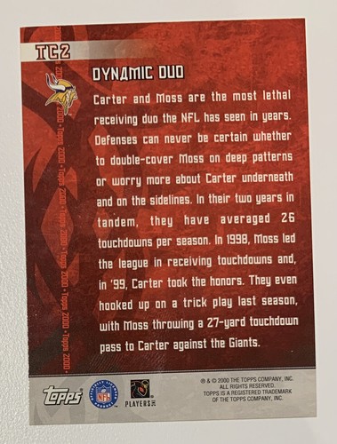 2000 Topps Dynamic Duo Chris Carter & Randy Moss #TC2~ - Picture 2 of 2