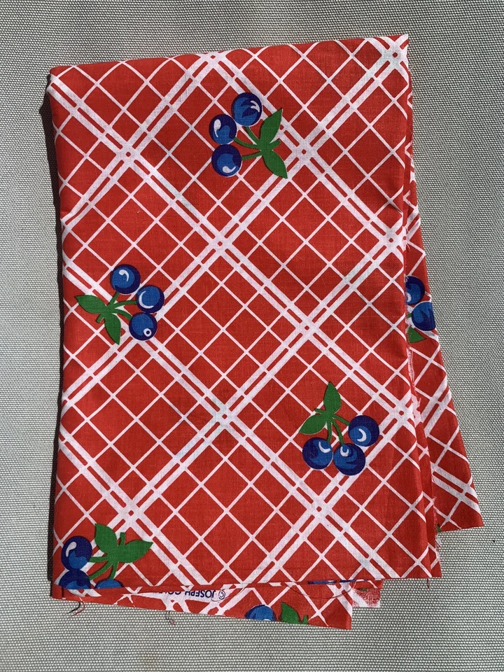 Vintage Joseph Goldinger Fabrics Blueberries & Lattice Pattern Cotton Fabric 58” - Image 2 of 4