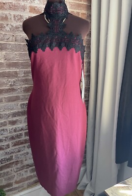 ashro cocktail dresses New! Ashro Maroon Formal Party Wedding Cocktail Sheath Midi Dress Lace Size  L