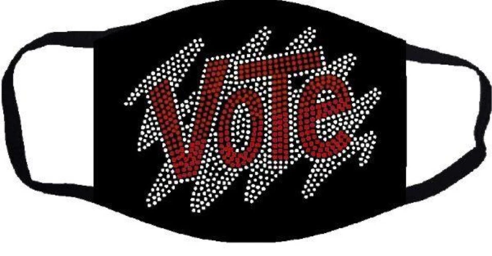 Маска для лица с блестящими стразами VOT с фильтрующим карманом красная - Изображение 3 из 4