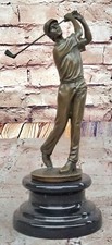 PURE BRONZE ATHLETE PLAY GOLF MAN CADDY BRONZE SCULPTURE STATUE FIGURE DECOR ART