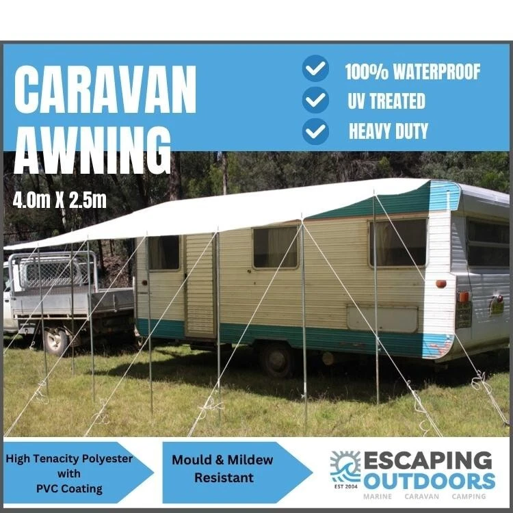 Caravan RV 4.0 x 2.5m Awning Annexe Motorhome SunShade White PVC 100% Waterproof