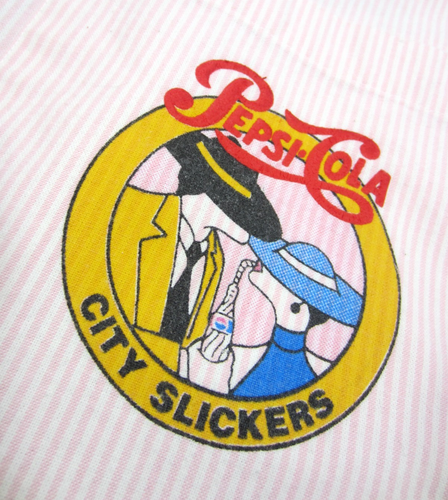 Pepsi Cola VTG 80s CITY SLICKERS Pinstripe Shirt Pink Button Front RARE! SM - Picture 3 of 10