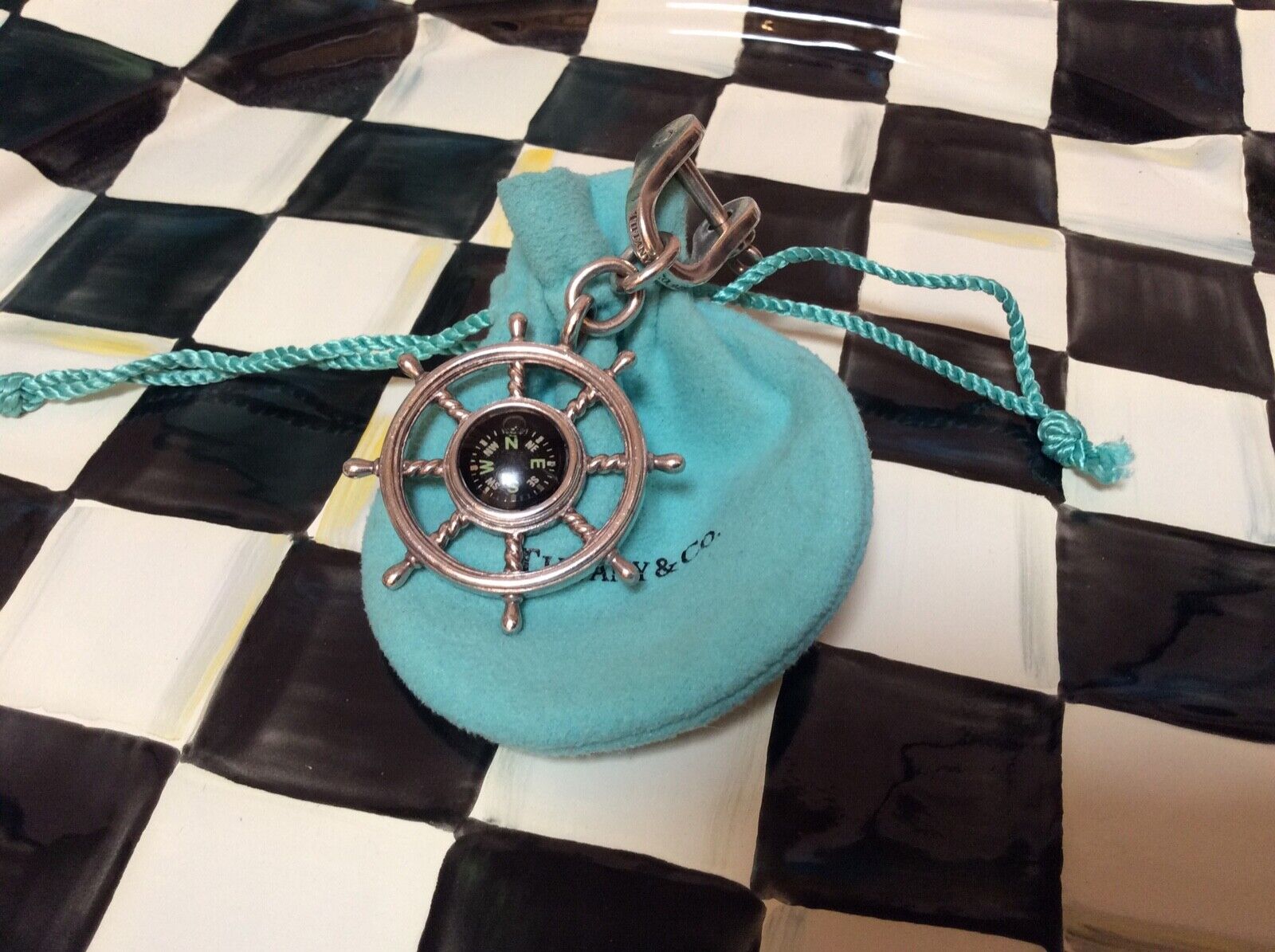 TIFFANY CO COMPASS SHIPS WHEEL KEYCHAIN STERLING SI Gem TIFFANY CO COMPASS SHIPS WHEEL KEYCHAIN STERLING SI Gem