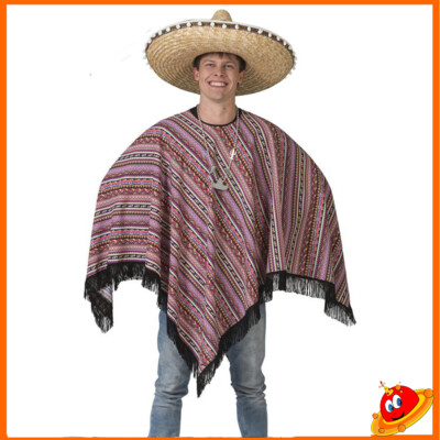 Costume Carnevale Halloween Uomo Texano Poncho Messicano Patricio