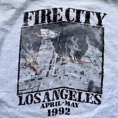 Vintage 90s 1992 LA Los Angeles Riots Fire City Graphic T Shirt
