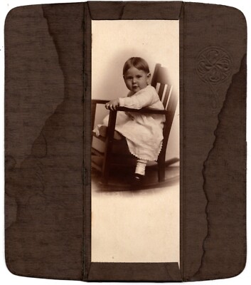 Vtg Snapshot Sweet Baby In White Gown Sitting In Wooden Rocking Chair 1920s