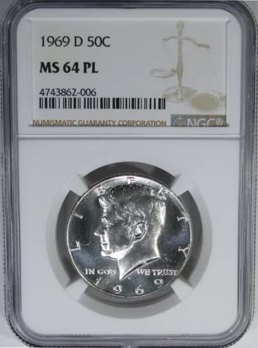 1969-D 50C NGC MS64PL 40% SIL KENNEDY ~ FAR EXCEEDS PROOFLIKE STANDARDS!