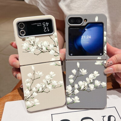 Flower Leather Phone Case For Samsung Z Flip6 Flip5 Flip4 Flip3 Shockproof Cover