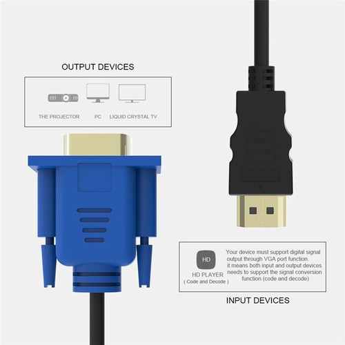 de pantalla Cable adaptador AV Convertidor HDMI a VGA Macho a macho For PC HDTV - Picture 2 of 12