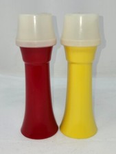VINTAGE TUPPERWARE KETCHUP  MUSTARD PUMP DISPENSERS SET OF 2 W/LIDS