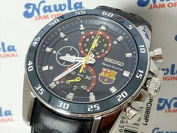 Brand New SEIKO Sportura SPC089P1 Chronograph FC Barcelona 7T82