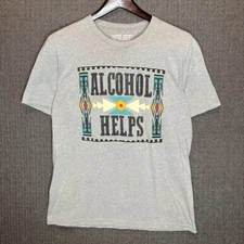Rowdy Crowd Clothing Tshirt Mens Large Gray Graphic Print Alcohol Helps Wesetern