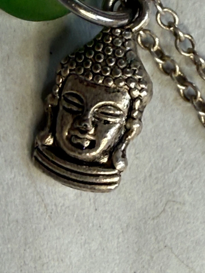 Collar Buda Vidrio Marino 18 pulgadas Cadena Plata de Ley 925 Aloha Verde Brillante Foto 4 de 4