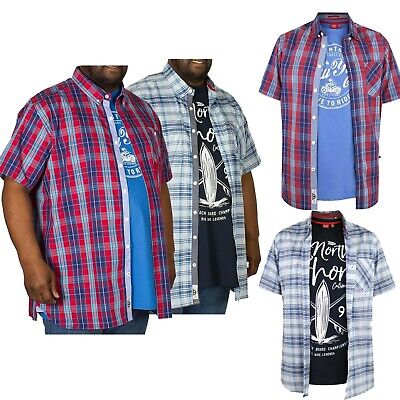 New Mens D555 Big King Size Short Sleeved Check Shirt With Pinted T-Shirt  Combos | eBay
