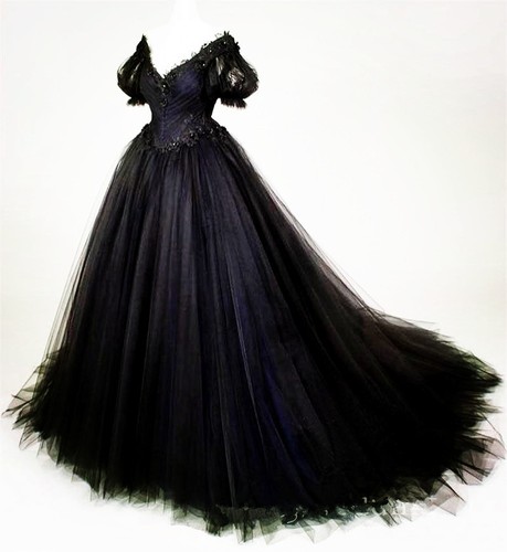 Gothic Black V Neck Tulle Wedding 