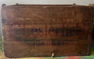 cigarette crate Antique Wooden Chesterfield Cigarettes Crate Tobacco Vacuum Tins WW2 Large