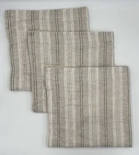 Rizzy Home Adeline Stripe Set of 3 Euro Pillow Shams Linen Flax Ivory Taupe EUC