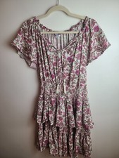 Patrons Of Peace Floral Dress Size Small Short Flutter Sleeve Pink