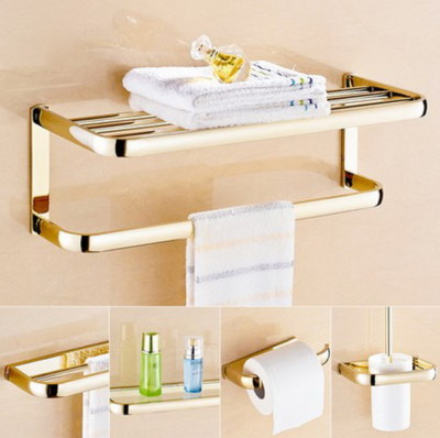 Gold Brass Bathroom Accessories Bath Hardware Sets Towel Shelf Towel Bar Kxz005