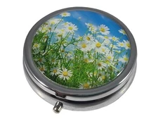 Daisies Small Daily Medication Pill Box Organizer Case for Pocket Purse Travel
