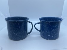 Blue Speckled Enamelware Coffee Mugs Cups Camping set of 2 Non Matching