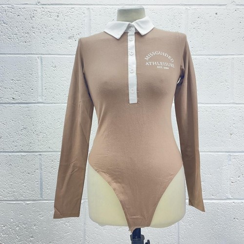 MISSGUIDED TALL SCHOKOLADENFARBENER BODY KRAGEN LANGARM SPORT RUGBY NEU MIT ETIKETT UK 12