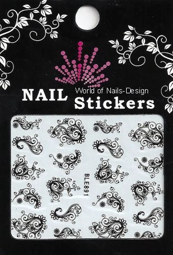 WORLD OF NAILS-DESIGN Neu: 20 schwarze ONE STROKE Wasser Nail Sticker "TRIBAL" BLE-891 Gespiegelt