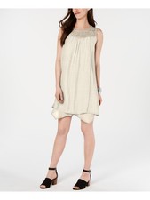 STYLE & COMPANY Womens Beige  Pom Pom Sleeveless Shift Handkerchief Dress S