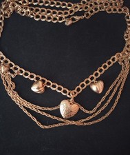 Women Stylish Belt Gold Metal Chain Puffy Heart Charm Hip Waist Size S M L