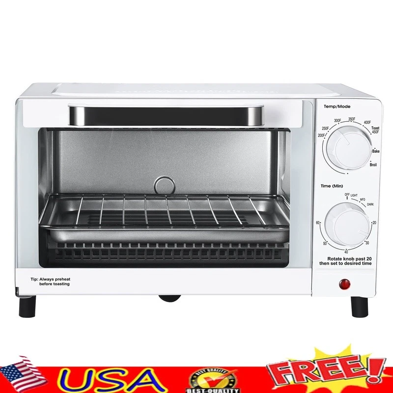 4 Slice Toaster Oven 1050W Bake Broil Toast Adjustable Timer Compact Design New