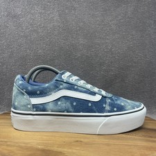 Vans Shoes Women's Size 9 Old Skool Ward Platform Sneakers Blue Woven Denim