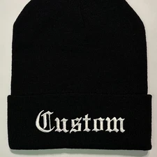 Custom Embroidered Beanie Text in old English Stitched your text Perfect gift