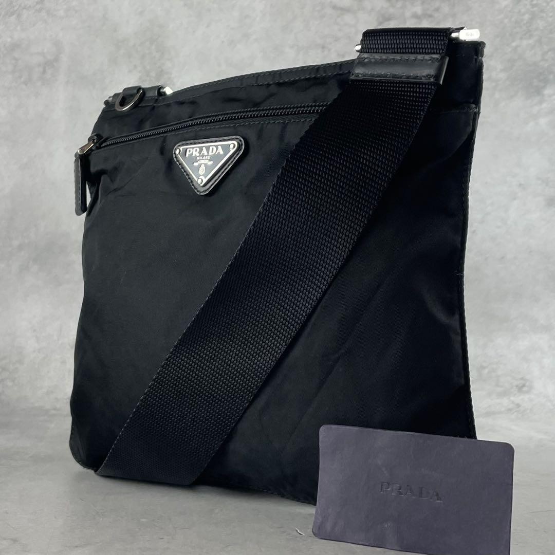 Prada Nylon Shoulder Bag with Triangle Logo Black Japan Import