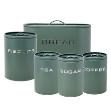 Bread Bin Biscuit Tea Coffee Sugar Canister Airtight Storage Tin Sage Green 5Pcs