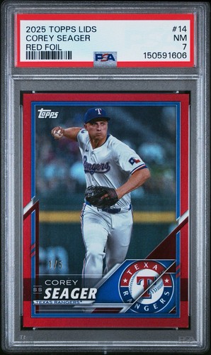 2025 Topps Lids Mitchell Ness 1/5 Red Refractor Corey Seager PSA 7