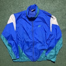 Nike Jacket M Blue Green White Windbreaker Vintage 90s Colorblock Swoosh Retro